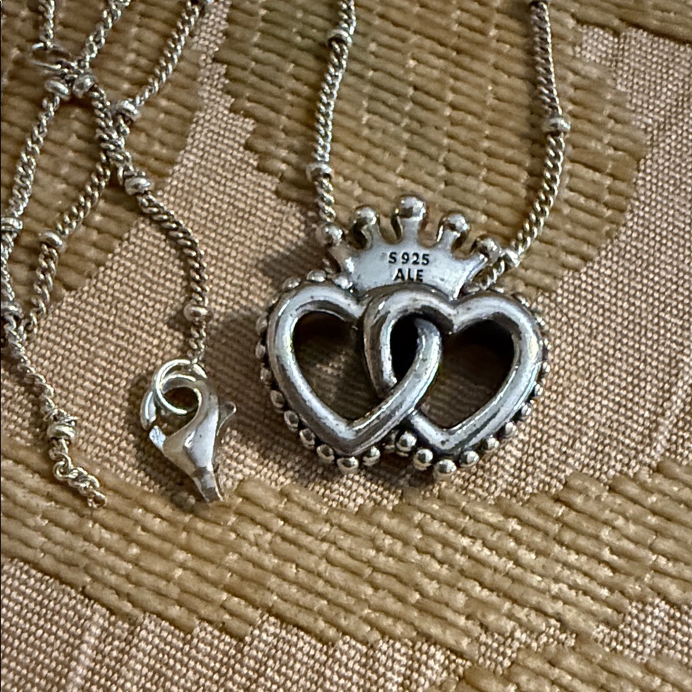 Pandora Retired United Regal Silver Heart Pendant Necklace